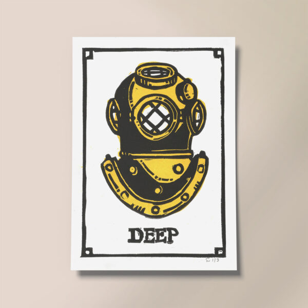 Deep - Diver's Helmet Linocut Art Print