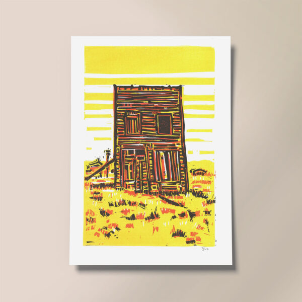 Bodie - Ghost Town Shack Linocut Art Print